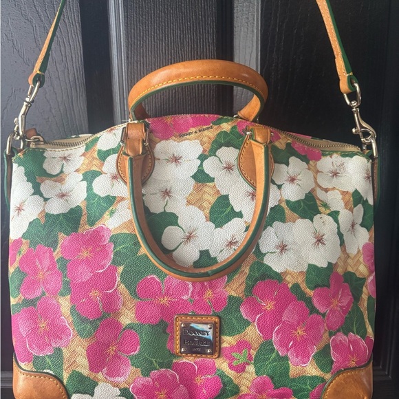 Dooney & Bourke Pink and Green Floral Satchel - Picture 1 of 13